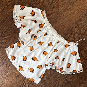 GANNI Roseburg Floral Crepe Off Shoulder Top